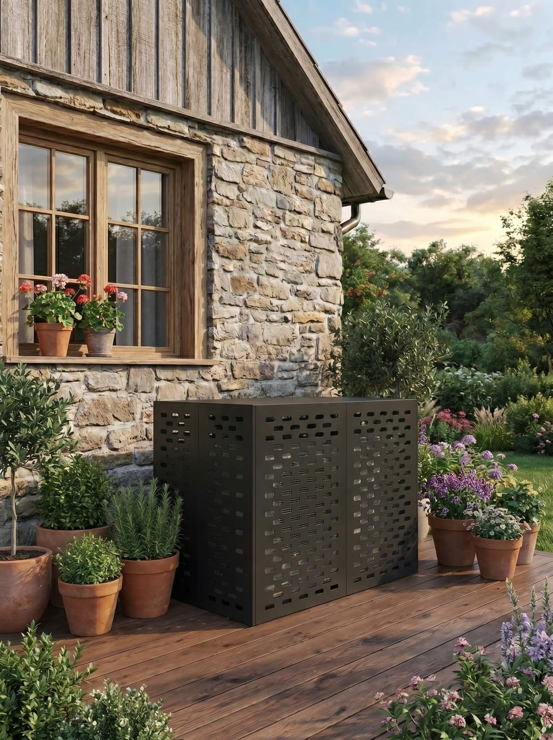 Cache clim noir sur terrasse moderne Image